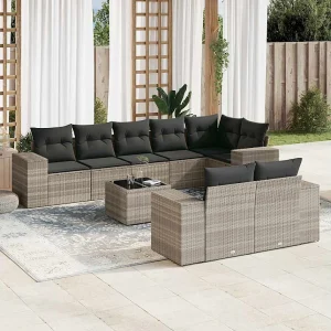 9-delige Loungeset met kussens poly rattan lichtgrijs 9-delige Loungeset met kussens poly rattan lichtgrijs