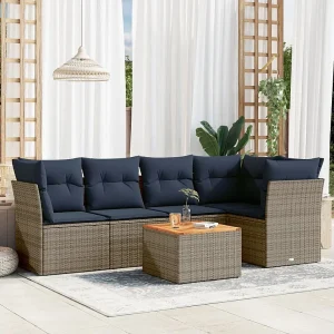 6-delige Loungeset met kussens poly rattan grijs 6-delige Loungeset met kussens poly rattan grijs