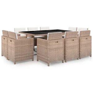 11-delige Tuinset met kussens poly rattan beige 11-delige Tuinset met kussens poly rattan beige