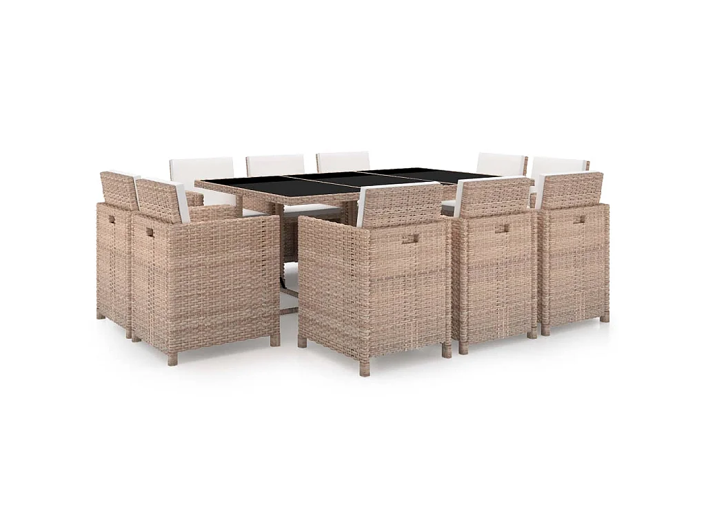 11-delige Tuinset met kussens poly rattan beige