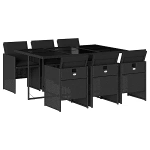 7-delige Tuinset met kussens poly rattan zwart 7-delige Tuinset met kussens poly rattan zwart