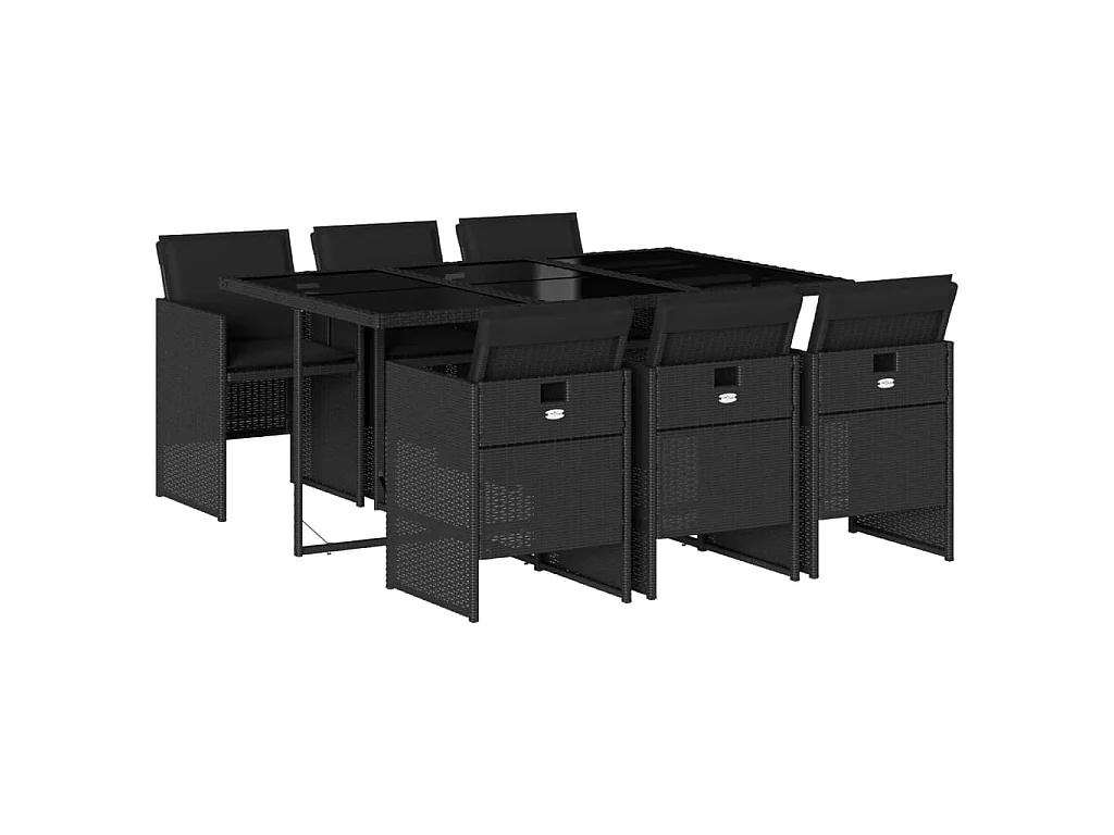 7-delige Tuinset met kussens poly rattan zwart
