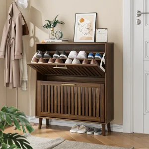 80 cm brede schoenenkast in walnootkleur met 2 neerklapbare deuren 80 cm brede schoenenkast in walnootkleur met 2 neerklapbare deuren