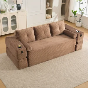 3-zits slaapbank met bekerhouders – Corduroy slaapbank – Bruin 3-zits slaapbank met bekerhouders – Corduroy slaapbank – Bruin