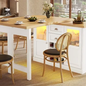 360° draaibaar en uitschuifbaar kookeiland 120-197 cm – met opbergruimte, flessenrek en LED-verlichting – Wit 360° draaibaar en uitschuifbaar kookeiland 120-197 cm – met opbergruimte, flessenrek en LED-verlichting – Wit