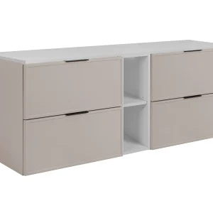 Badkamerkast, Kasjmier / Wit, zwarte handgreep, 140 (2 x 60 + 20) x 46 x 57 cm Badkamerkast, Kasjmier / Wit, zwarte handgreep, 140 (2 x 60 + 20) x 46 x 57 cm