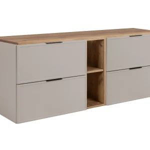 Badkamerkast, Kasjmier / Eik Craft, zwarte handgreep, 140 (2 x 60 + 20) x 46 x 57 cm