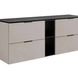 Badkamerkast, Kasjmier / Donkergrijs, zwarte handgreep, 140 (2 x 60 + 20) x 46 x 57 cm