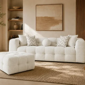 Bank LUNA + Pouf Kleur écru mousse Bank LUNA + Pouf Kleur écru mousse
