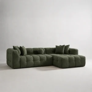 Bank LUNA hoek Rechts bouclé wolstof Vert Cèdre 290cm 4/5 zits