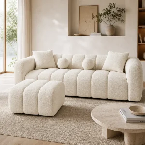 Bank LONDON + Pouf Kleur Ecru Mousse Bank LONDON + Pouf Kleur Ecru Mousse