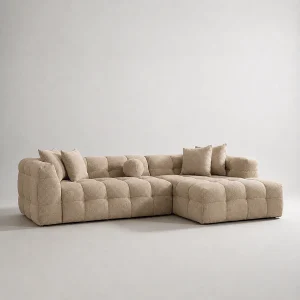 Bank LUNA hoek Rechts bouclé wolstof Sable Nomade 290cm 4/5 zits