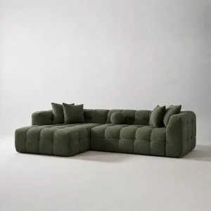 Bank LUNA hoek Links bouclé wolstof Vert Cèdre 290cm 4/5 zits