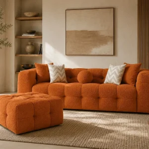 Bank LUNA + Pouf Kleur Terracotta Bank LUNA + Pouf Kleur Terracotta