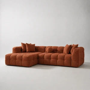 Bank LUNA hoek Links bouclé wolstof Terracotta 290cm 4/5 zits