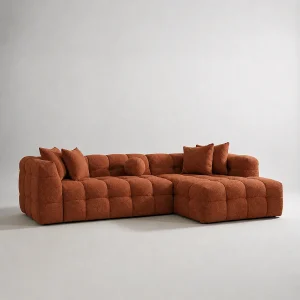 Bank LUNA hoek Rechts bouclé wolstof Terracotta 290cm 4/5 zits