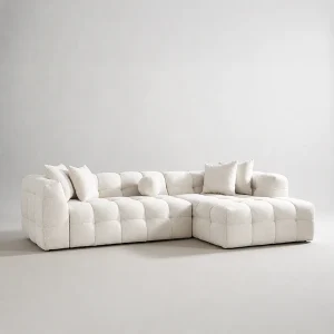 Bank LUNA hoek Rechts bouclé wolstof Ecru Mousse 290cm 4/5 zits