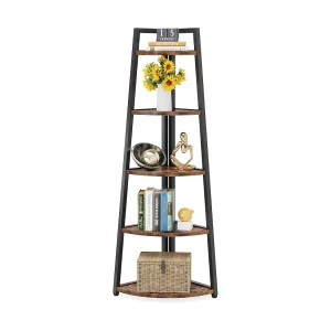 176 cm hoge hoekboekenkast – 5-laags rustieke hoekplank – industriële hoekplank 176 cm hoge hoekboekenkast – 5-laags rustieke hoekplank – industriële hoekplank