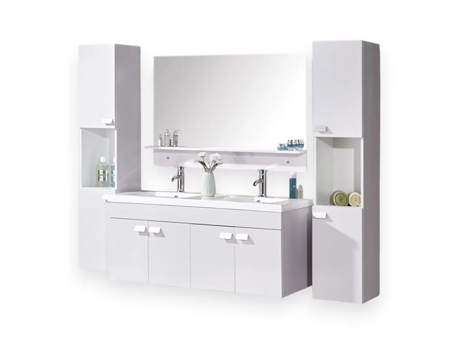 Badkamerkast 120 cm Inclusief zuilen en wastafels – Bernice