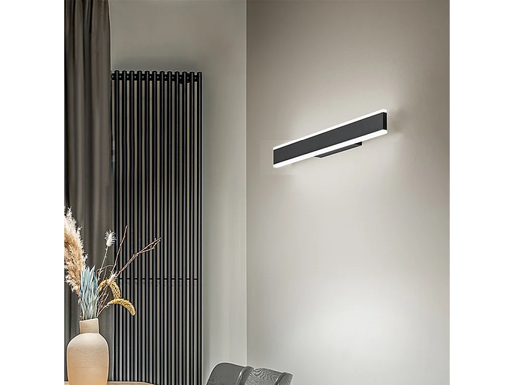 32W lineaire LED-wandlamp 81,5 cm in zwart aluminium met 3000K/4000K/6000K kleurtemperatuurselector en satijnen diffuser - Perenz