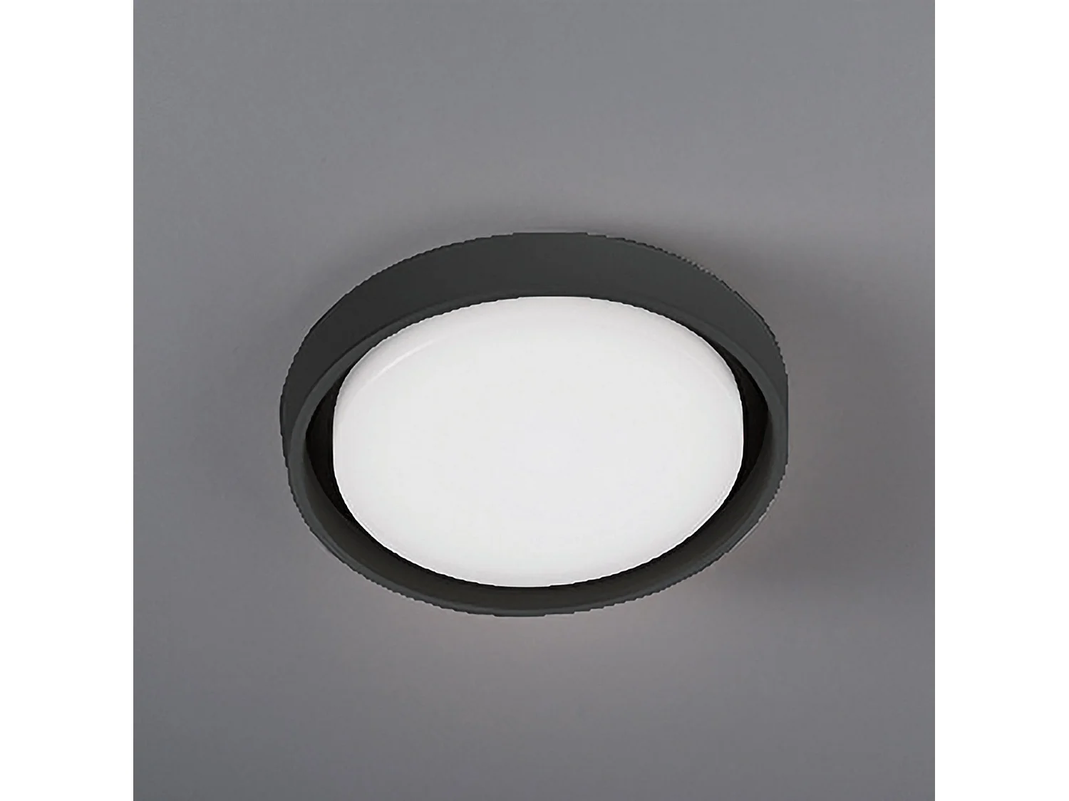 Alu LED wand- en plafondlamp, modern design in gegoten aluminium, donkergrijze kleur, diameter 27 cm, IP54-bescherming voor buitengebruik.