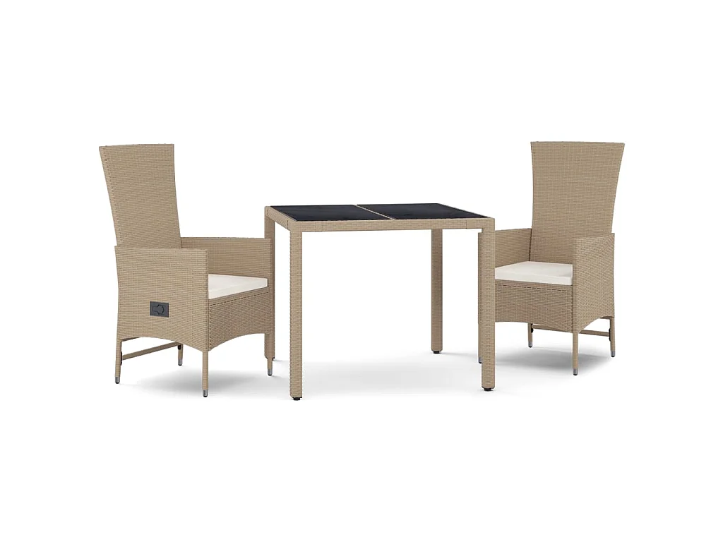 3-delige Tuinset met kussens poly rattan beige