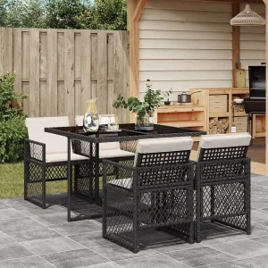 5-delige Tuinset met kussens poly rattan zwart 5-delige Tuinset met kussens poly rattan zwart