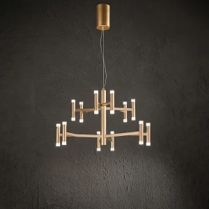 68W LED-hanglamp geborsteld goud 3000K dimbaar – Modern design in metaal en satijnacryl voor elegante interieurs – Perenz 68W LED-hanglamp geborsteld goud 3000K dimbaar – Modern design in metaal en satijnacryl voor elegante interieurs – Perenz