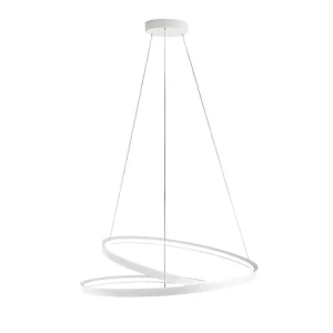 55W ronde LED-hanglamp, dimbare kleurtemperatuur, mat wit metalen frame, in hoogte verstelbaar, minimalistisch design – Perenz