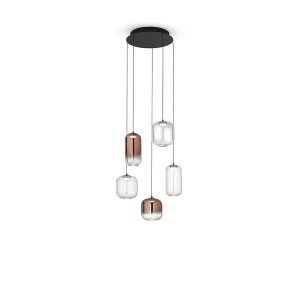 5-lichts LED-hanglamp in matzwart aluminium en metaal, modern rond ontwerp, 25W, 3000K, verfijnd warm licht – Perenz 5-lichts LED-hanglamp in matzwart aluminium en metaal, modern rond ontwerp, 25W, 3000K, verfijnd warm licht – Perenz