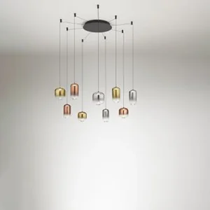 9-lichts LED-hanglamp in aluminium en matzwart metaal, modern rond ontwerp, 45W, 3000K, hoge lichtopbrengst – Perenz 9-lichts LED-hanglamp in aluminium en matzwart metaal, modern rond ontwerp, 45W, 3000K, hoge lichtopbrengst – Perenz