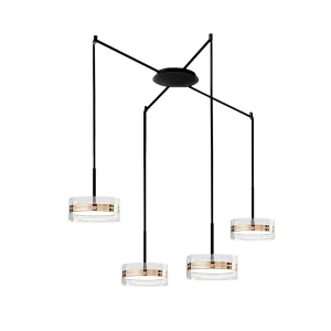 8217 Serie Hanglamp van Metaal en Glas, 4 LED-lampen 56W 4480lm 3000K, Glanzend Goud en Mat Zwart Afwerking, Modern Design – Perenz 8217 Serie Hanglamp van Metaal en Glas, 4 LED-lampen 56W 4480lm 3000K, Glanzend Goud en Mat Zwart Afwerking, Modern Design – Perenz