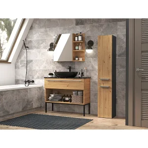 Badkamermeubel -kolomkast met 4 legplanken Antraciet Eiken – 31x30x174cm Badkamermeubel -kolomkast met 4 legplanken Antraciet Eiken – 31x30x174cm