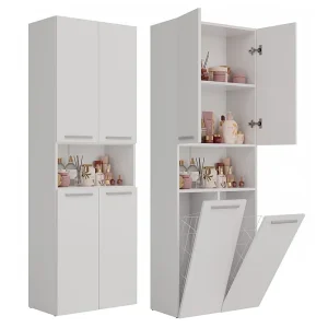 Badkamerkast Opbergkast Met 2 Wasmanden Wit – 60x30x174cm Badkamerkast Opbergkast Met 2 Wasmanden Wit – 60x30x174cm