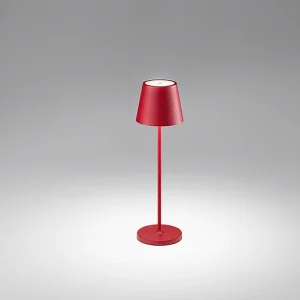 2W 3000K oplaadbare IP54 LED-tafellamp, 8124-serie, rood, modern metalen ontwerp, dimbaar via aanraakbediening – Perenz