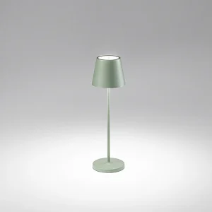 2W 3000K oplaadbare IP54 LED-tafellamp serie 8124 saliegroen, modern metalen design, dimbaar met aanraakbediening – Perenz