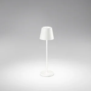 2W 3000K oplaadbare IP54 LED-tafellamp, 8124-serie, mat wit, modern metalen design, aanraakdimbaar – Perenz
