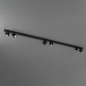 6-lichts verstelbare plafondlamp in matzwart metaal, modern kubusvormig ontwerp, aluminium structuur L.200 cm, GU10 fitting max. 50W – Perenz