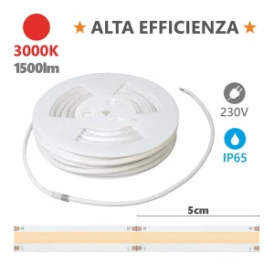 Alcapower LED-strip 230V Serie HEM IP65 20m 3000K 15W/m 1500lm/m Warm Wit Diffuus Licht Hoge Efficiëntie met 260 LED's per meter 230V AC Alcapower LED-strip 230V Serie HEM IP65 20m 3000K 15W/m 1500lm/m Warm Wit Diffuus Licht Hoge Efficiëntie met 260 LED's per meter 230V AC