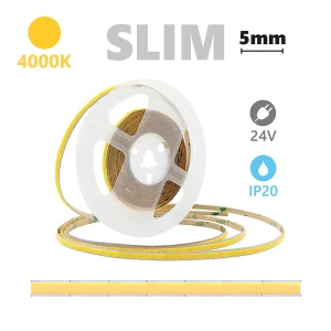 Alcapower COB SLIM LED-strip IP20 24V 6W/m 4000K 600lm/m – Rol van 5 meter met 504 LEDs/m voor lineaire installaties.