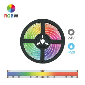 Alcapower COB RGBW LED-strip 24V 16W/m 896 LED/m IP20 5m, hoge CRI 90 en natuurlijk wit licht 4000K voor binnenopstellingen.