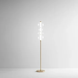8166 serie LED-staande lamp in gepolijst messing en transparant glas, 36W, 3000K warm licht, elegant en modern design, hoogte 170 cm – Perenz
