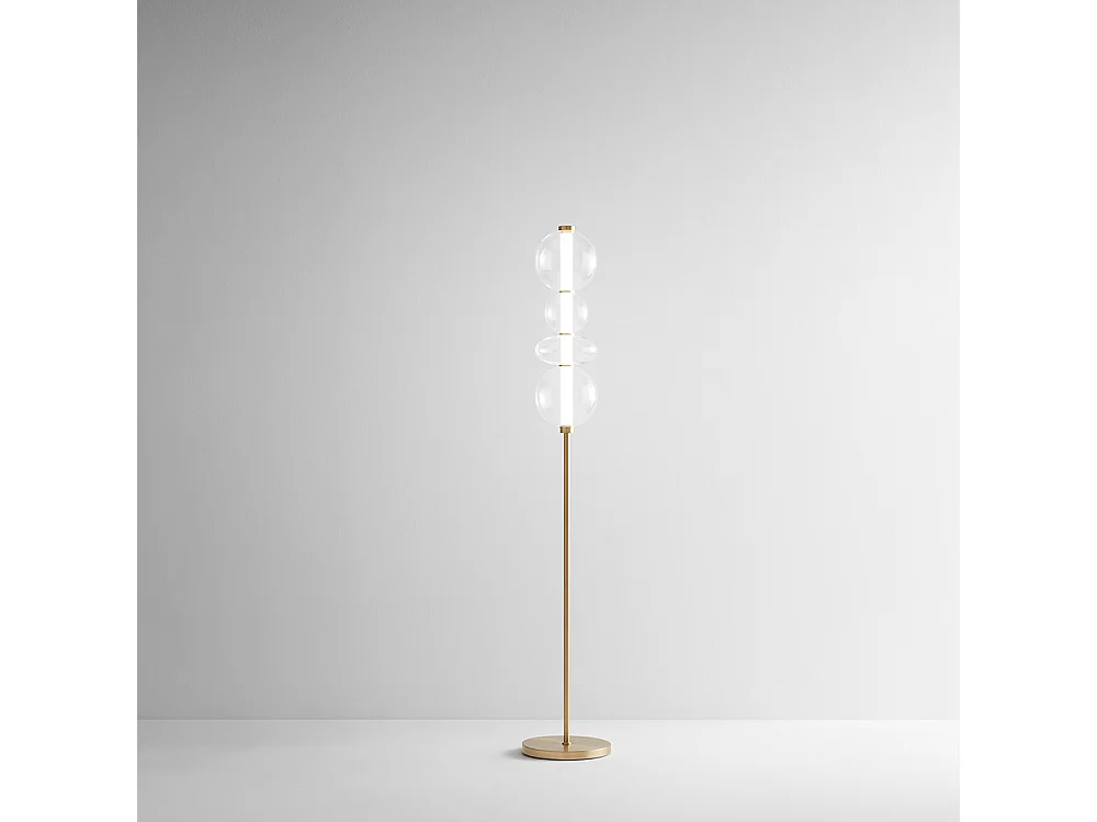 8166 serie LED-staande lamp in gepolijst messing en transparant glas, 36W, 3000K warm licht, elegant en modern design, hoogte 170 cm - Perenz