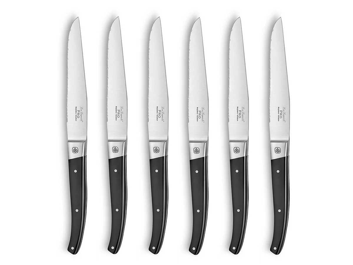 Set van 6 steakmessen Lou Laguiole Pro gekarteld lemmet 11,5 cm van MoV-staal