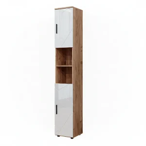 Badkamerkast wit hoogglans/goud power eiken 30x30x192 irma Badkamerkast wit hoogglans/goud power eiken 30x30x192 irma