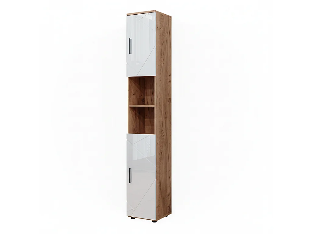 Badkamerkast wit hoogglans/goud power eiken 30x30x192 irma