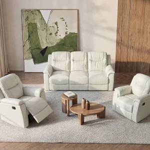 Driezitsbank en 2 fauteuils relax EVASION van leer – ivoorwit Driezitsbank en 2 fauteuils relax EVASION van leer – ivoorwit
