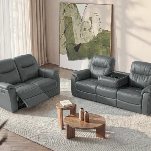 Driezits- en tweezits relaxbankEVASION van leer – grijs – met barblad