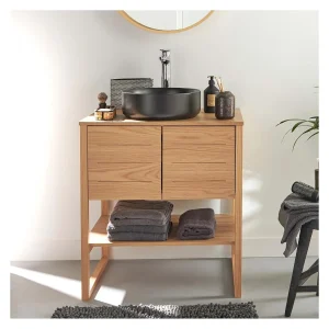 Badmeubel 70cm eiken waskom zwart kraan en spiegel ATOLL Badmeubel 70cm eiken waskom zwart kraan en spiegel ATOLL