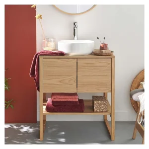 Badmeubel eiken 70cm waskom wit en chromen kraan ATOLL Badmeubel eiken 70cm waskom wit en chromen kraan ATOLL